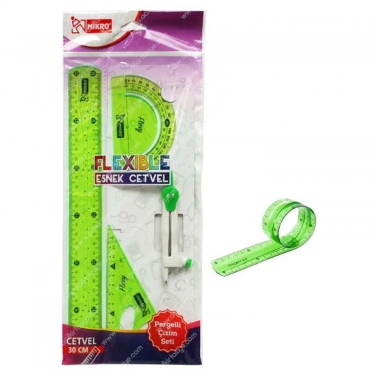 Mikro Flexible Çizim Seti Silikon Kırılmayan Cetvel 4 Parça