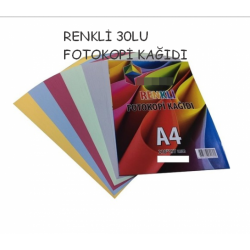 Renkli Fotokopi Kağıdı 30`lu Karışık Asorti Renkler