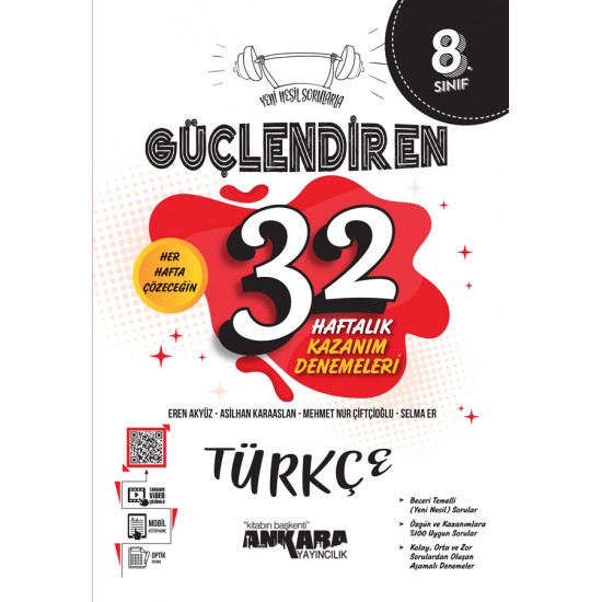 Ankara Yayıncılık  8. Sınıf Güçlendiren 32 Haftalık Türkçe Kazanım Denemeleri