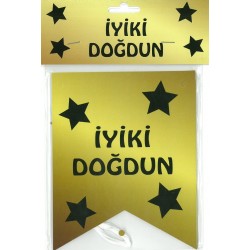 İyi ki Doğdun Yazısı (115*23 cm) Gold Zemin-Siyah 4 Yıldız