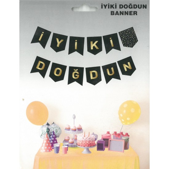 İyi ki Doğdun Yazısı (13,5*17 cm) Siyah Zemin-Altın