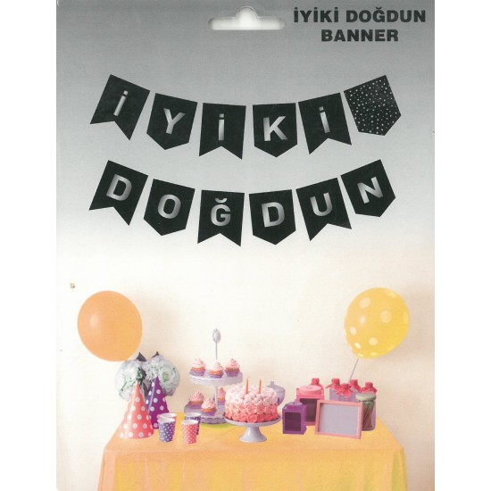 İyi ki Doğdun Yazısı (13,5*17 cm) Siyah Zemin-Gümüş