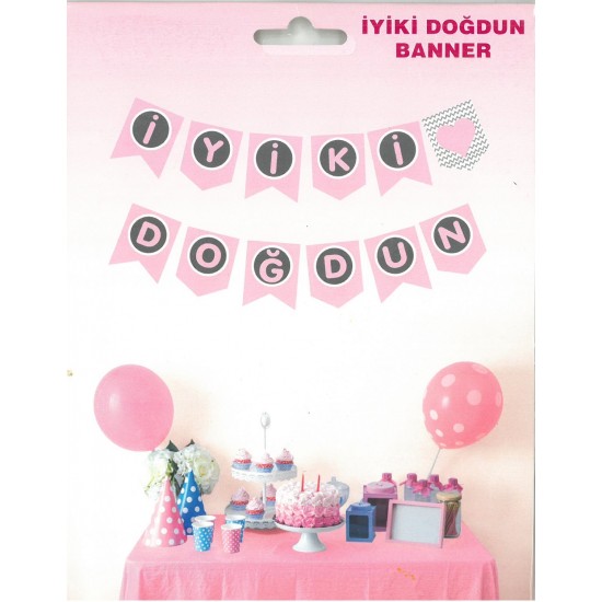 İyi ki Doğdun Yazısı (13,5*17 cm) Pembe Kalp