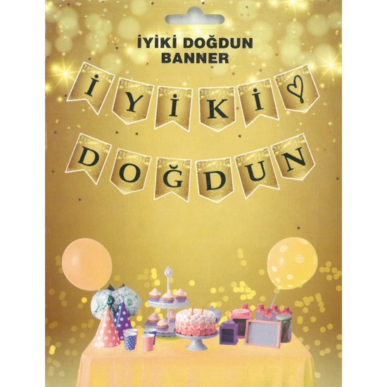 İyi ki Doğdun Yazısı (13,5*17 cm) Gold Zemin-Siyah