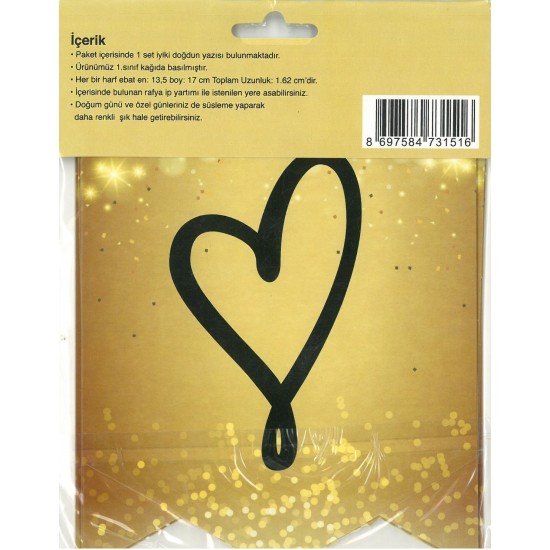 İyi ki Doğdun Yazısı (13,5*17 cm) Gold Zemin-Siyah