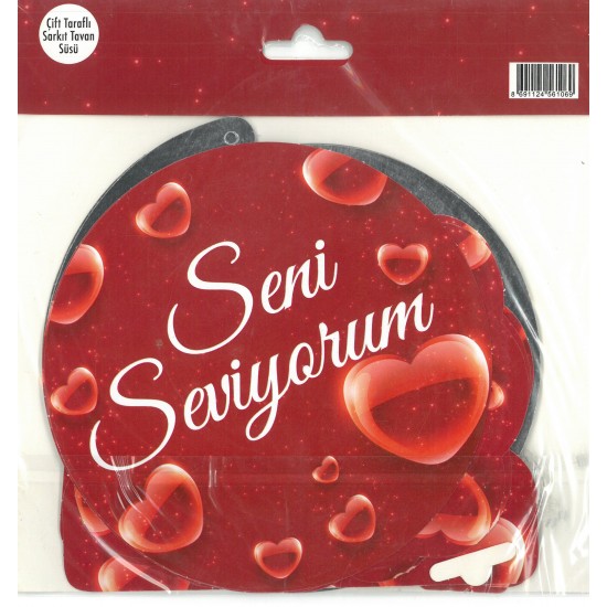 Seni Seviyorum Yazısı Kenar Kesimli Kalp Figürlü