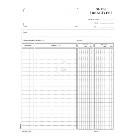 İrsaliye Makbuzu 2 Nüsha-50 Yaprak Otokopili